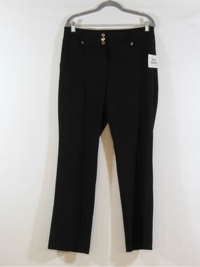 Anne Klein Black Straight-Leg Pants with Gold Buttons NWT